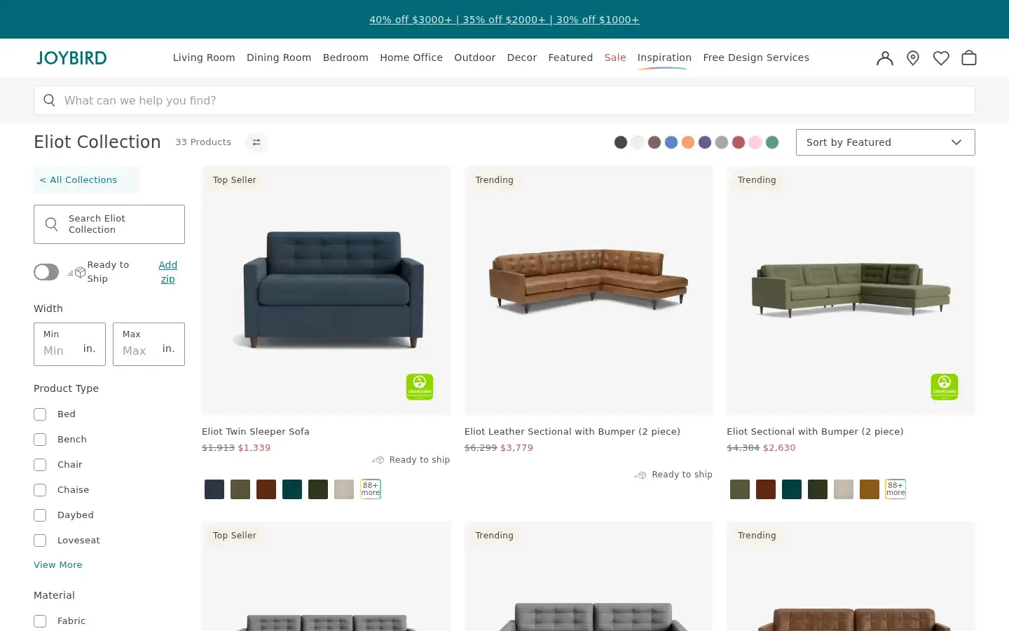 Screenshot of joybird.com