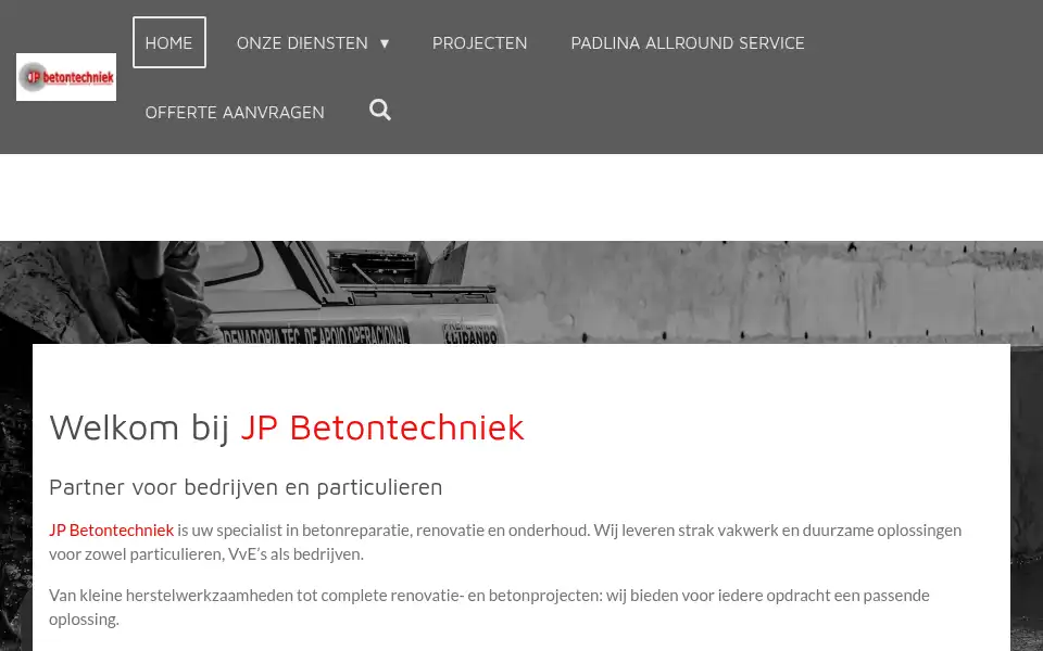 Screenshot of jpbetontechniek.nl