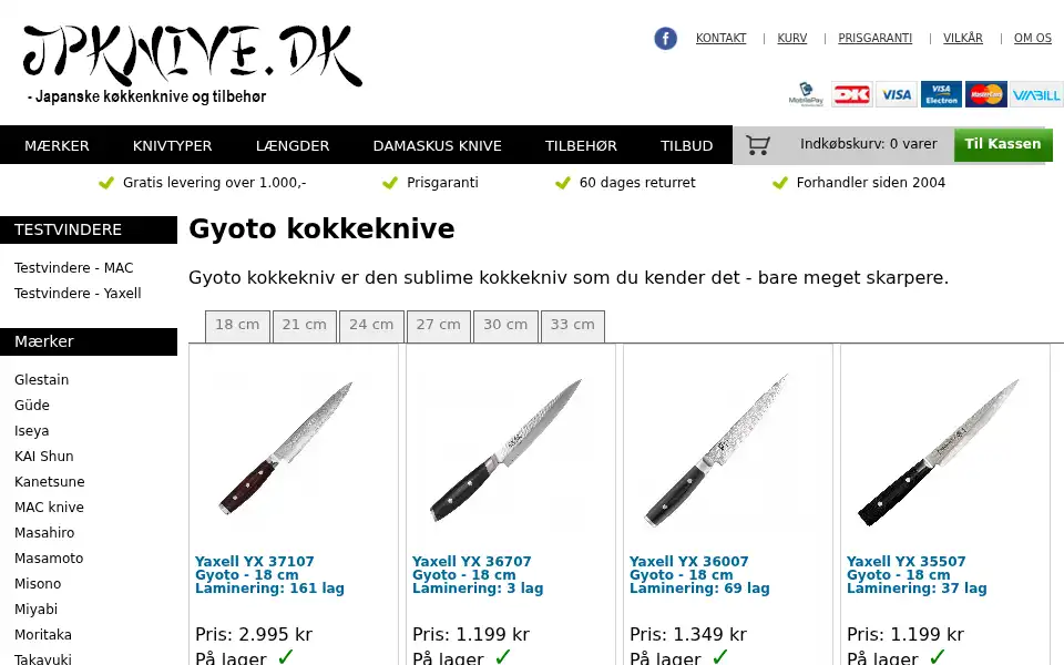 Screenshot of jpknive.dk