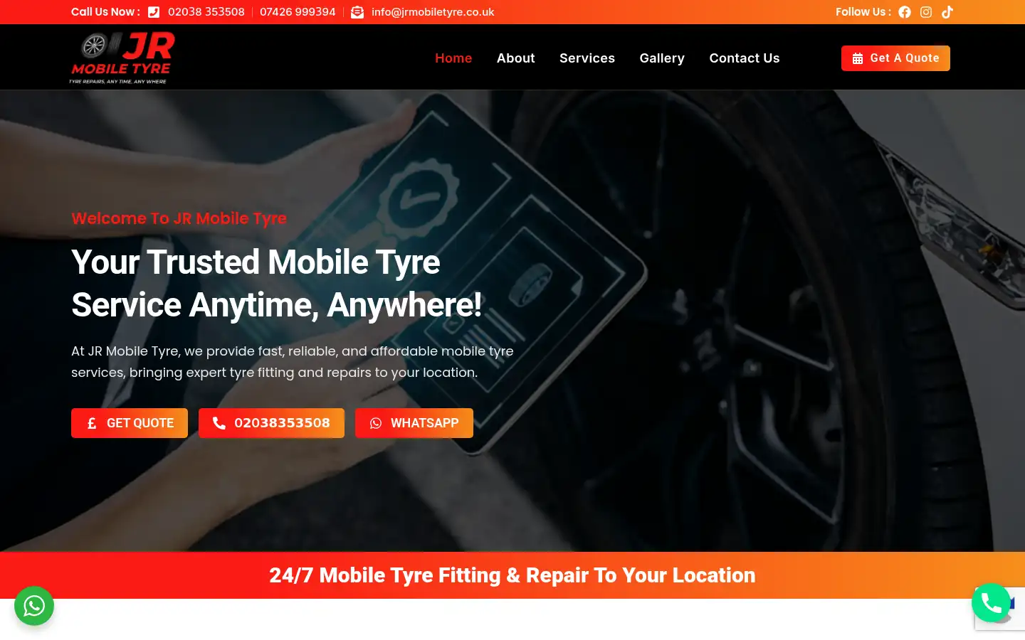 Screenshot of jrmobiletyre.co.uk