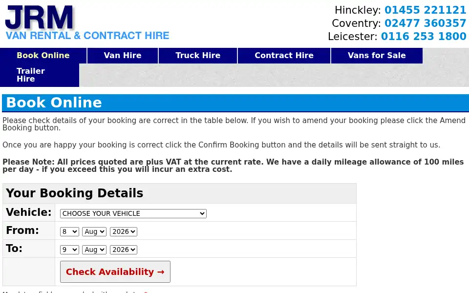 Screenshot of jrmvanhire.co.uk