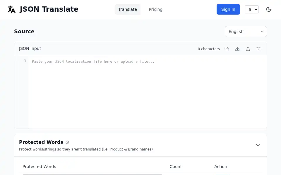 Screenshot of json-translate.com
