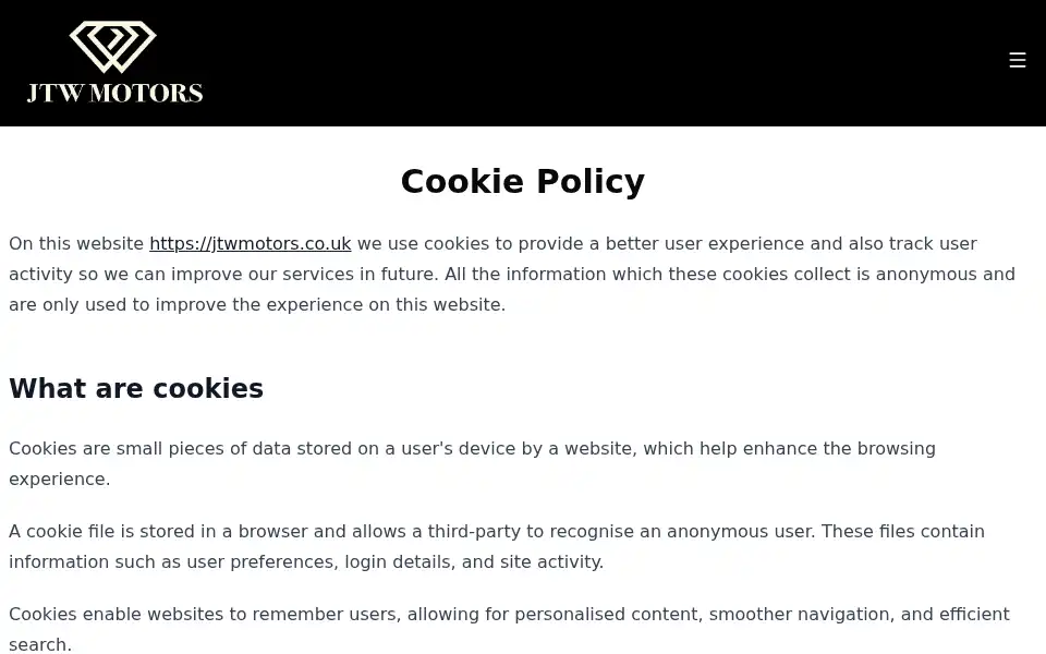 Screenshot of jtwmotors.co.uk