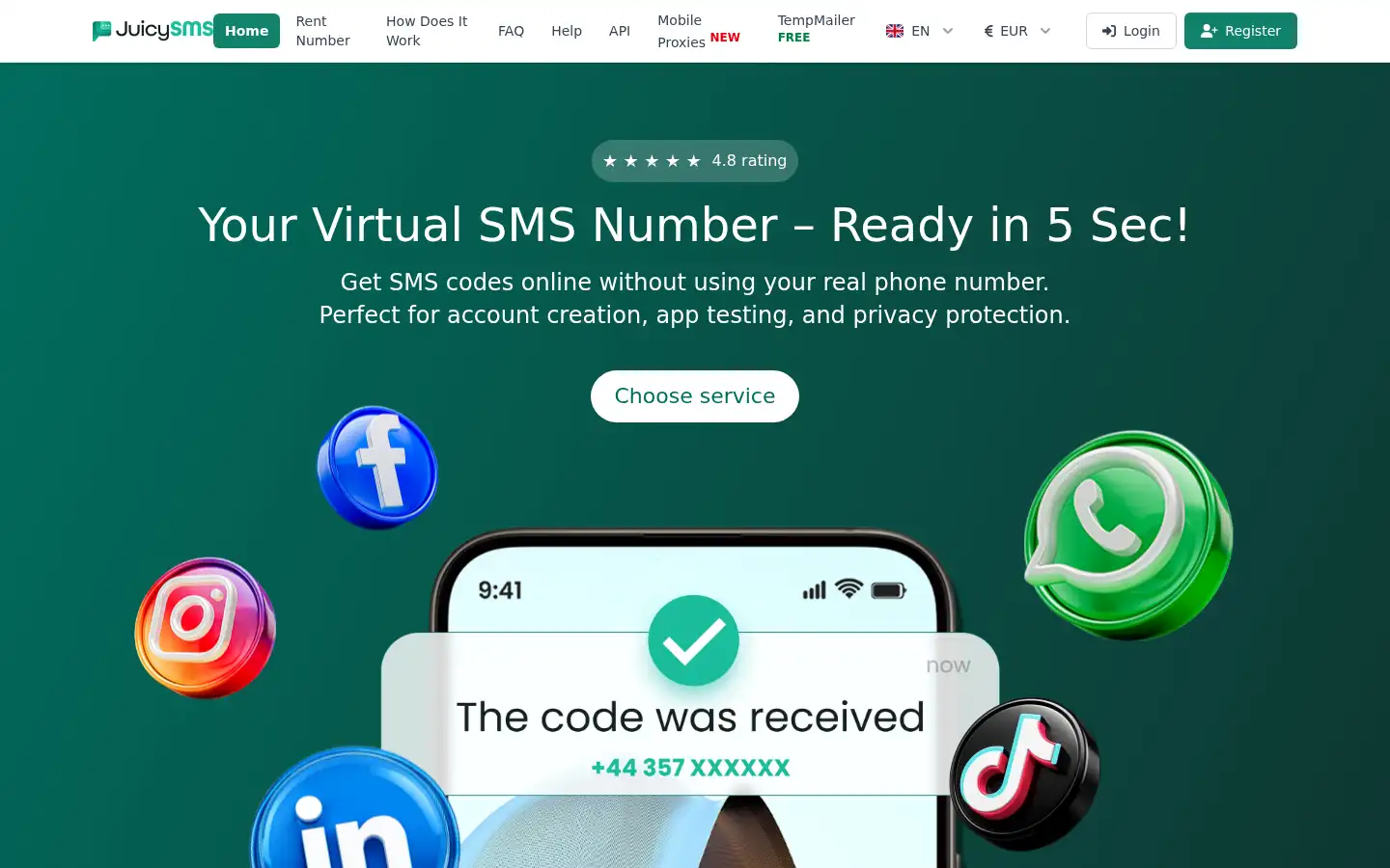 Screenshot of juicysms.com
