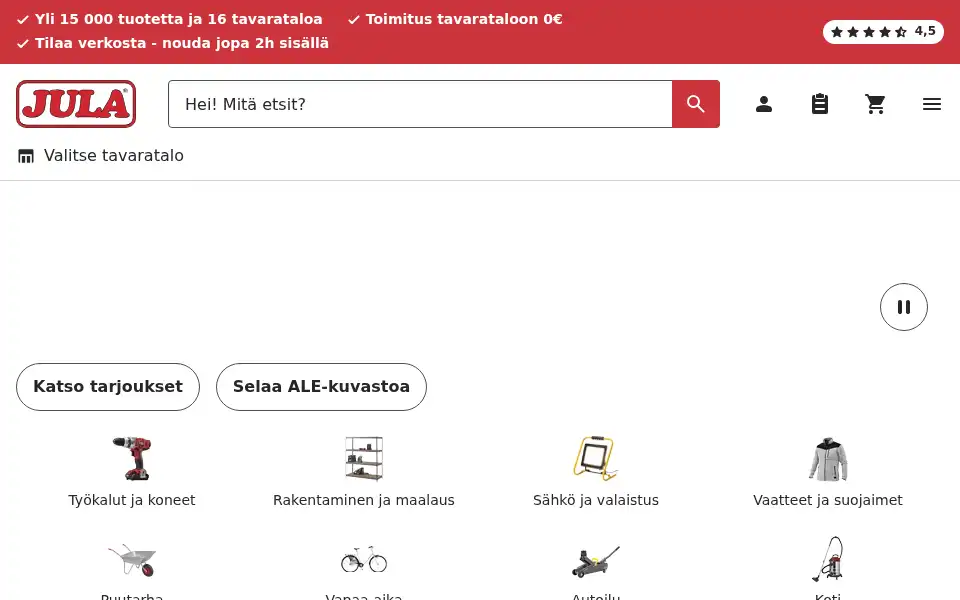 Screenshot of jula.fi