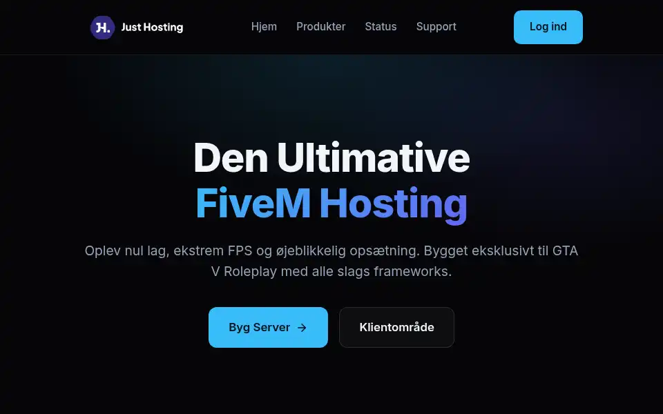 Screenshot of just-hosting.dk