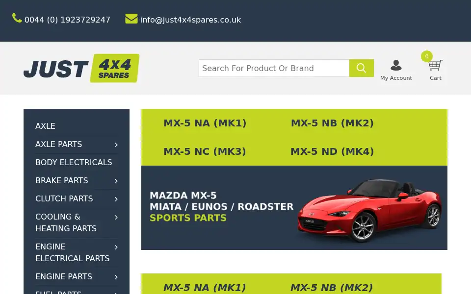 Screenshot of just4x4spares.co.uk