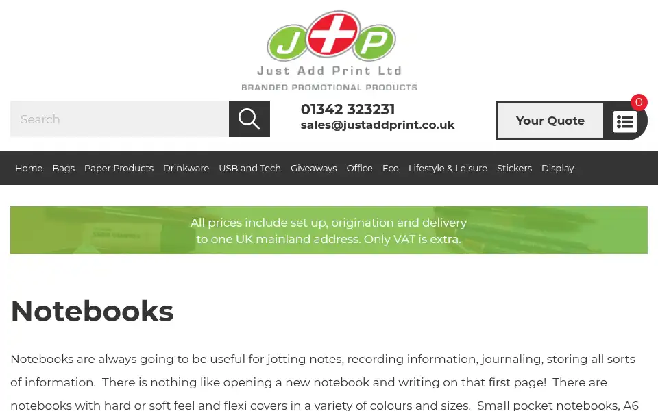 Screenshot of justaddprint.co.uk