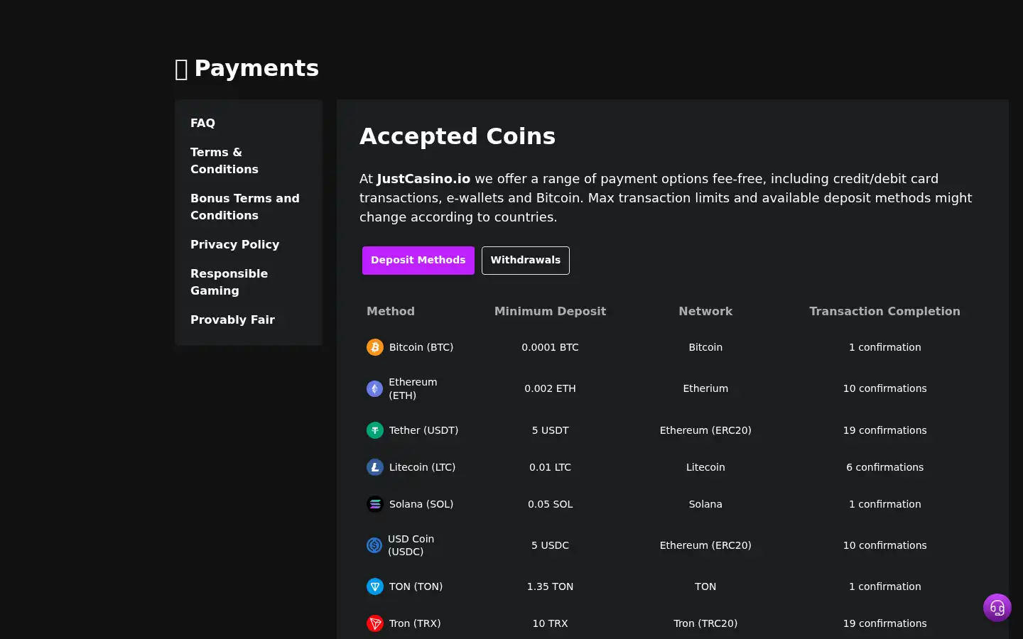 Screenshot of justcasino.io