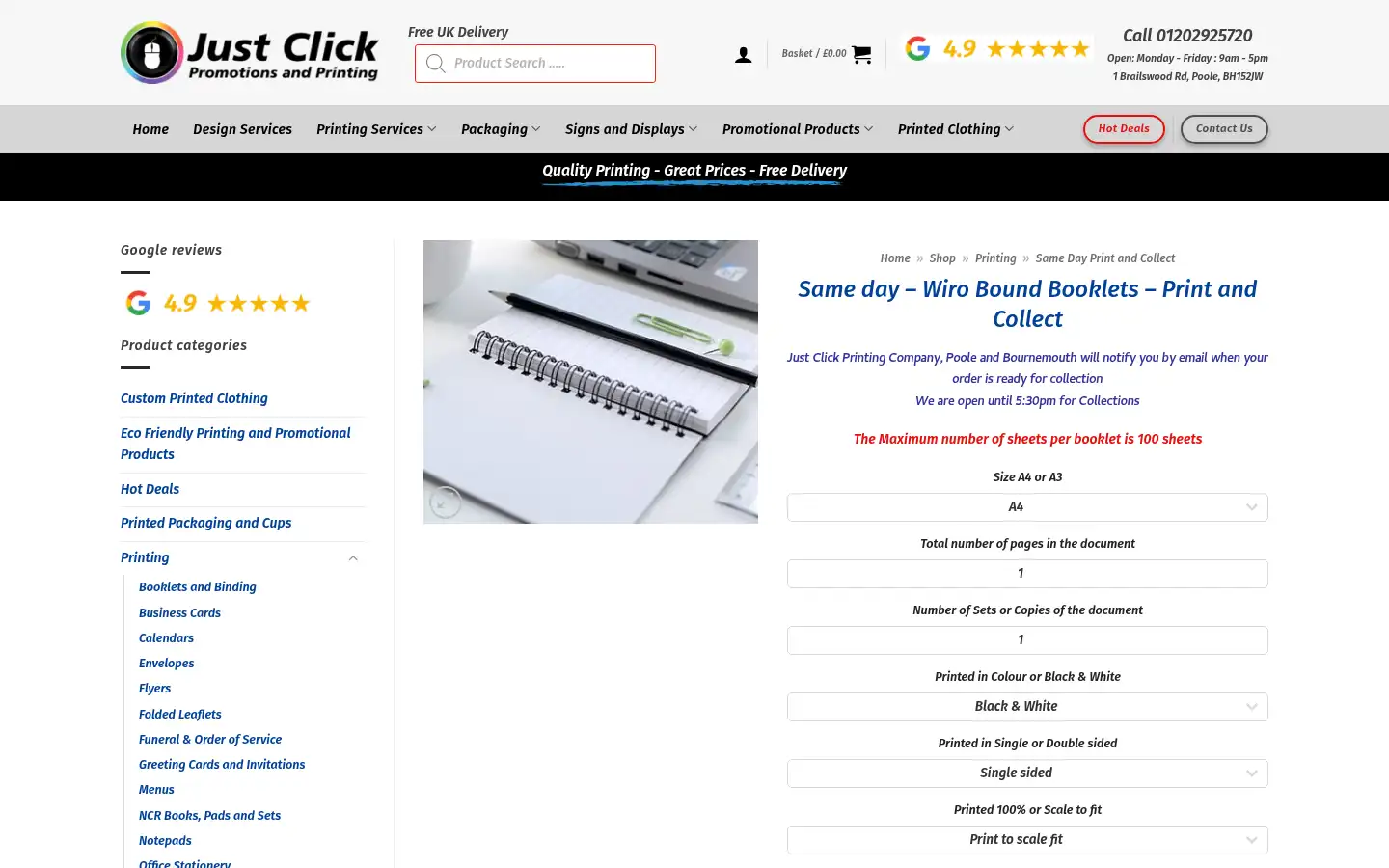Screenshot of justclickprinting.co.uk
