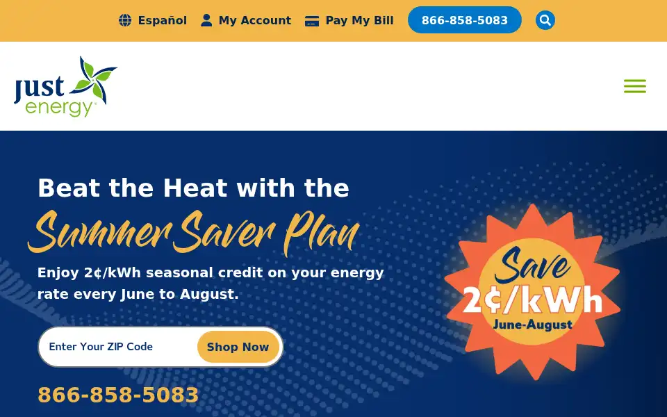 Screenshot of justenergy.com
