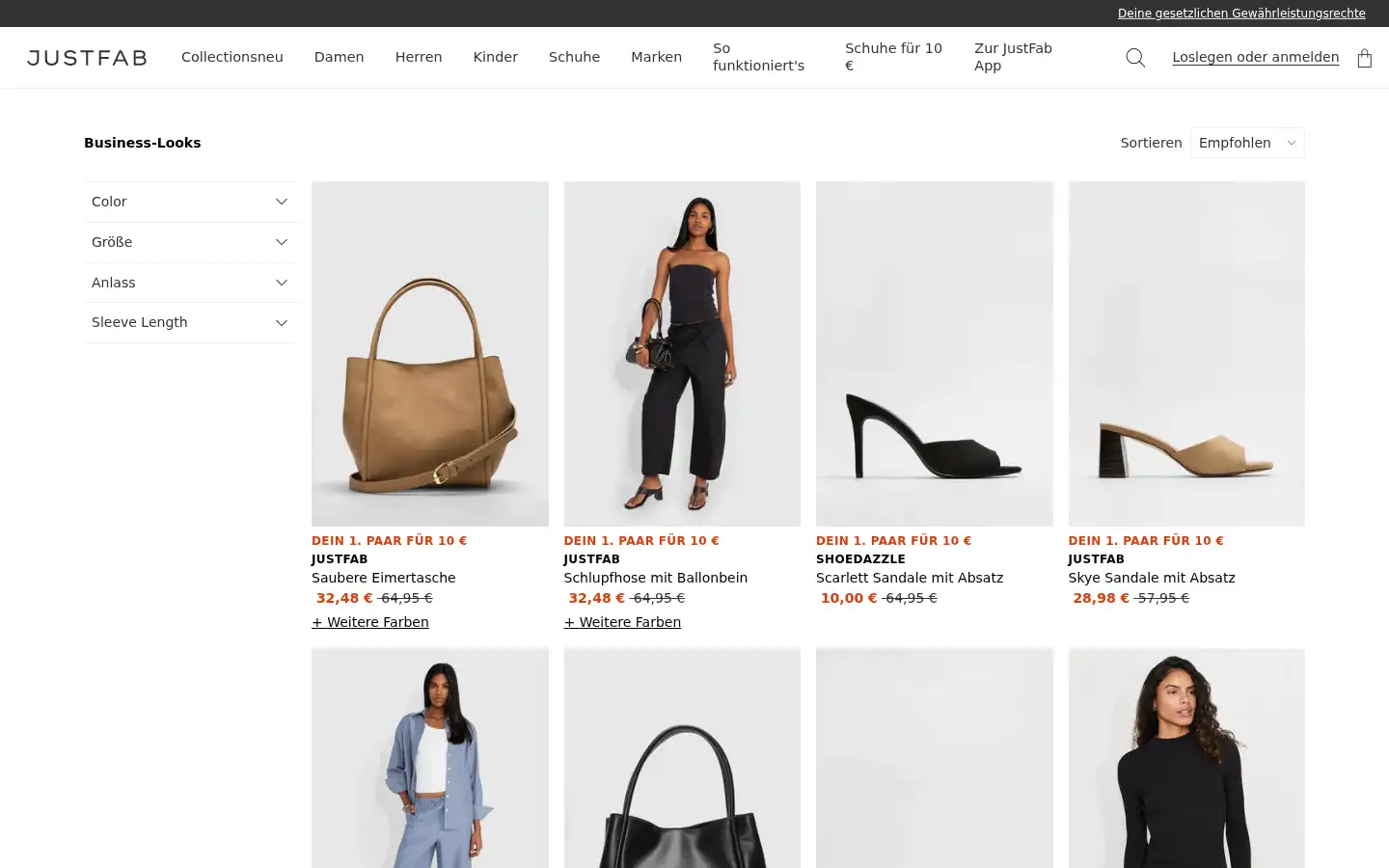 Screenshot of justfab.de