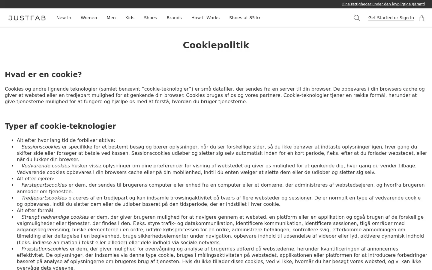 Screenshot of justfab.dk