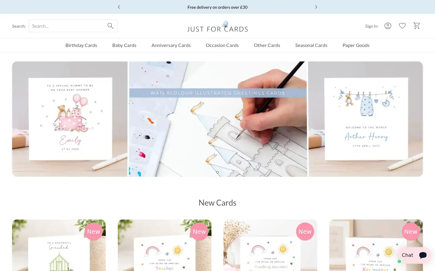 Screenshot of justforcards.co.uk