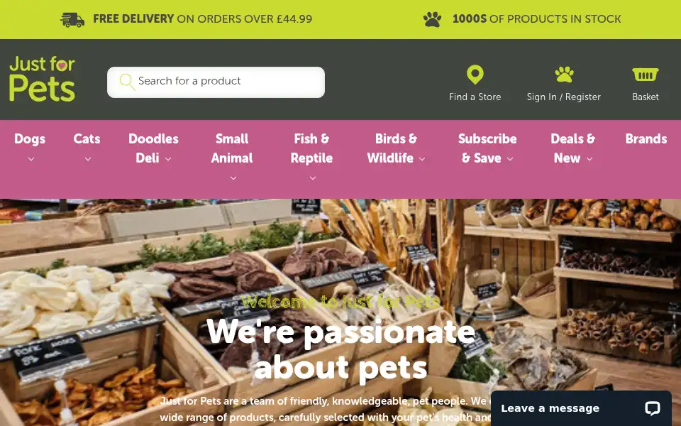 Screenshot of justforpets.co.uk