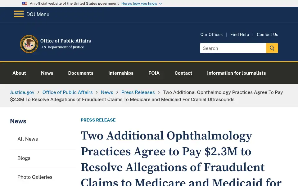 Screenshot of justice.gov