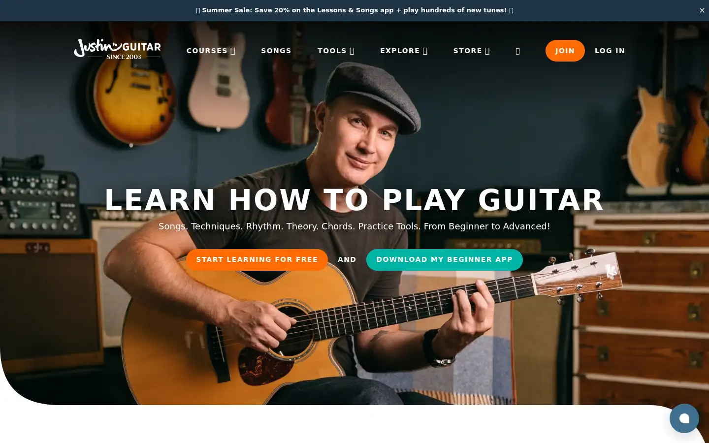 Screenshot of justinguitar.com
