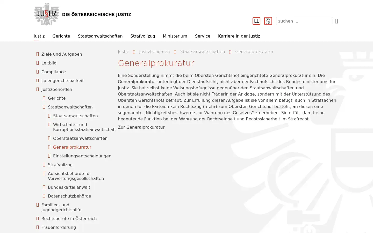 Screenshot of justiz.gv.at