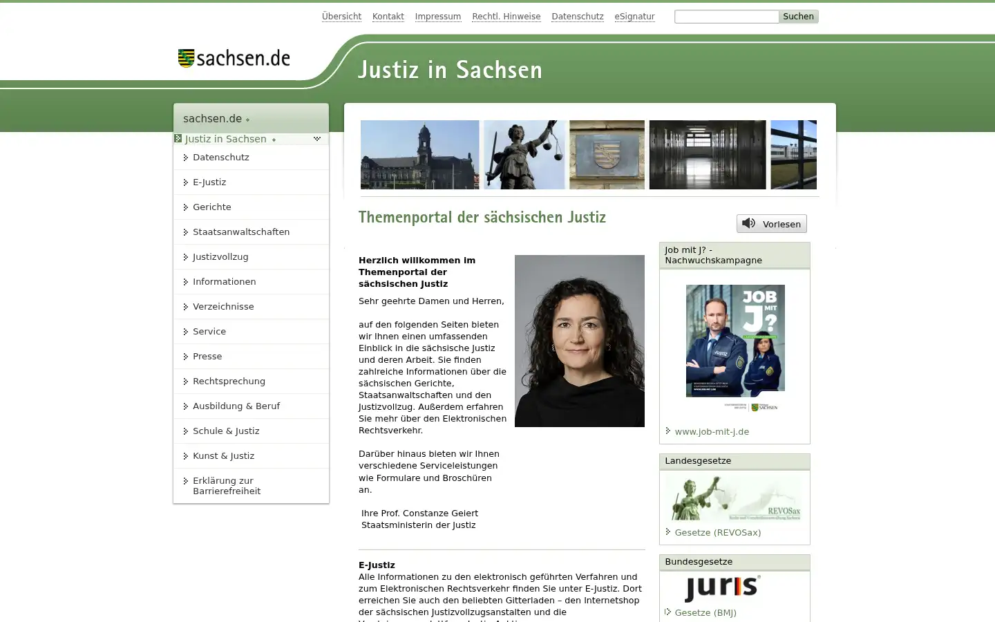 Screenshot of justiz.sachsen.de