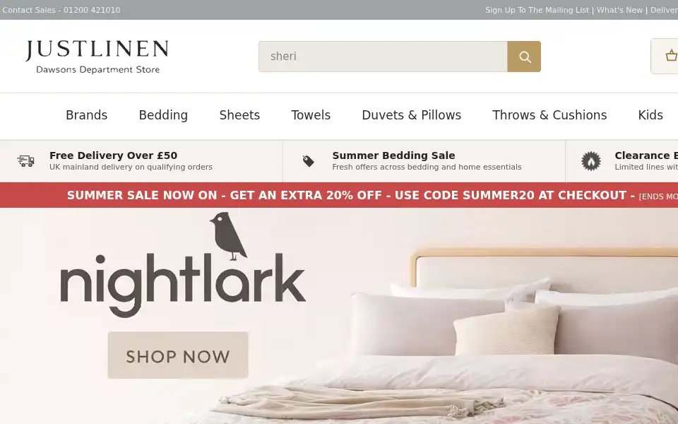 Screenshot of justlinen.co.uk