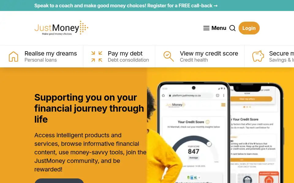 Screenshot of justmoney.co.za