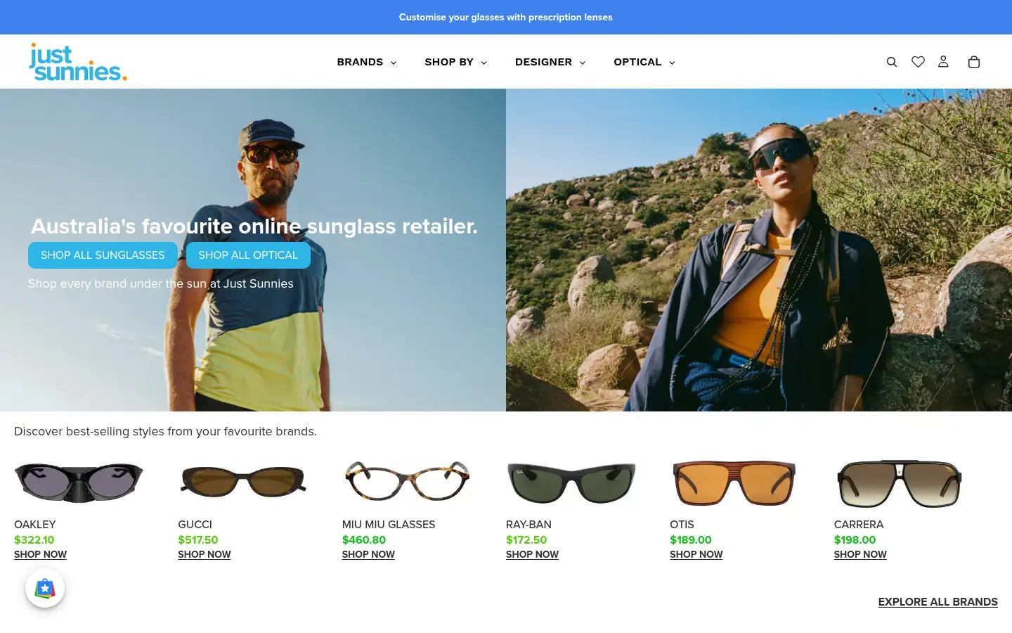 Screenshot of justsunnies.com.au