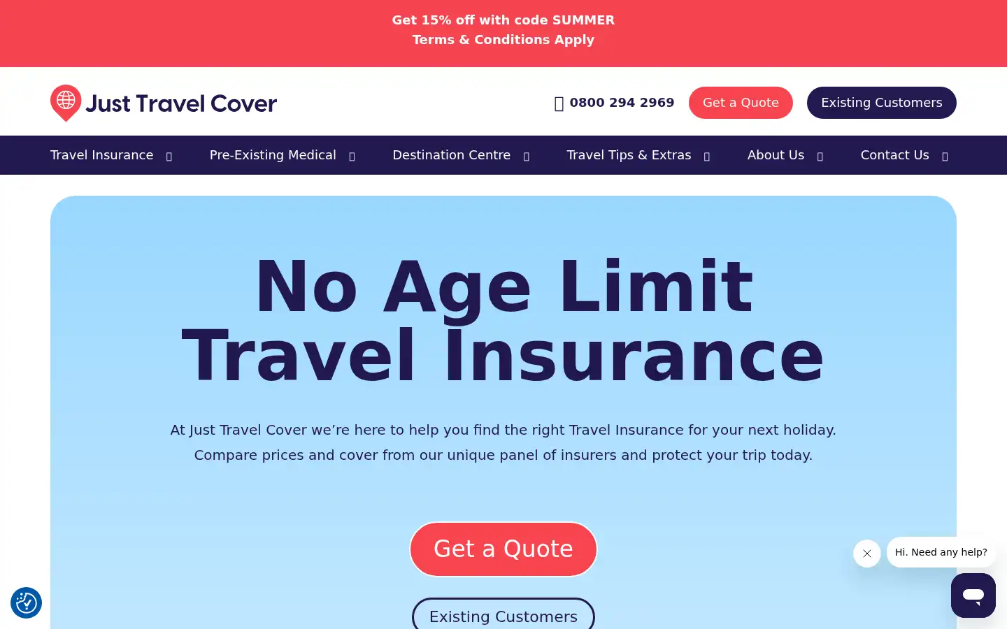 Screenshot of justtravelcover.com