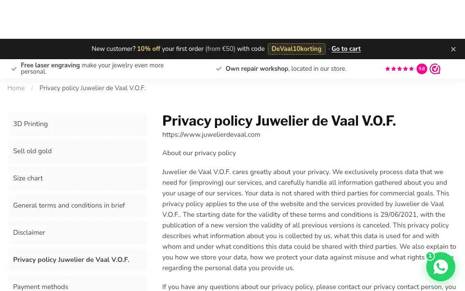 Screenshot of juwelierdevaal.com