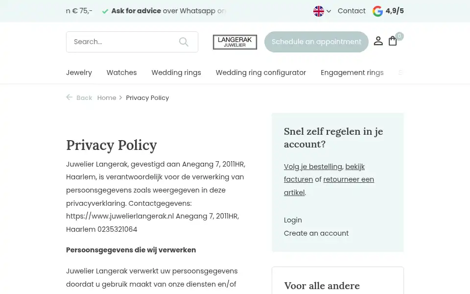 Screenshot of juwelierlangerak.nl