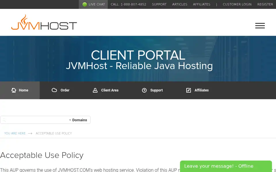 Screenshot of jvmhost.com