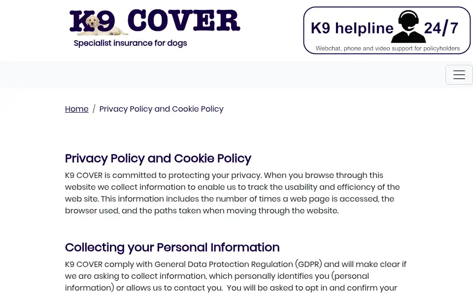 Screenshot of k9cover.com
