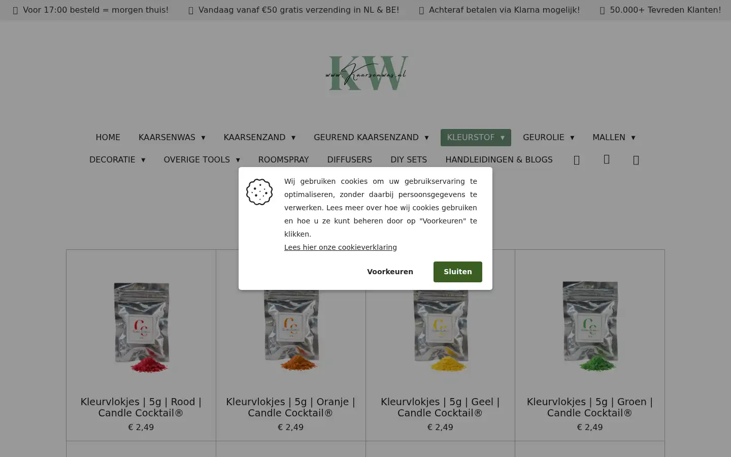 Screenshot of kaarsenwas.nl