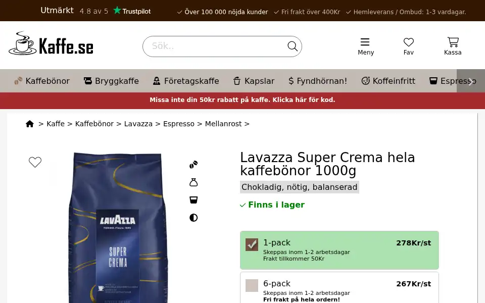 Screenshot of kaffe.se