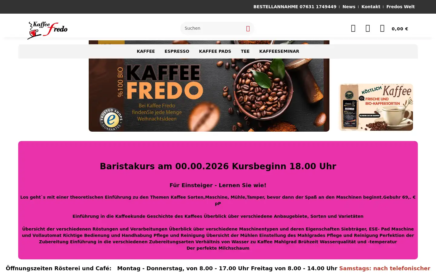 Screenshot of kaffee-fredo.de