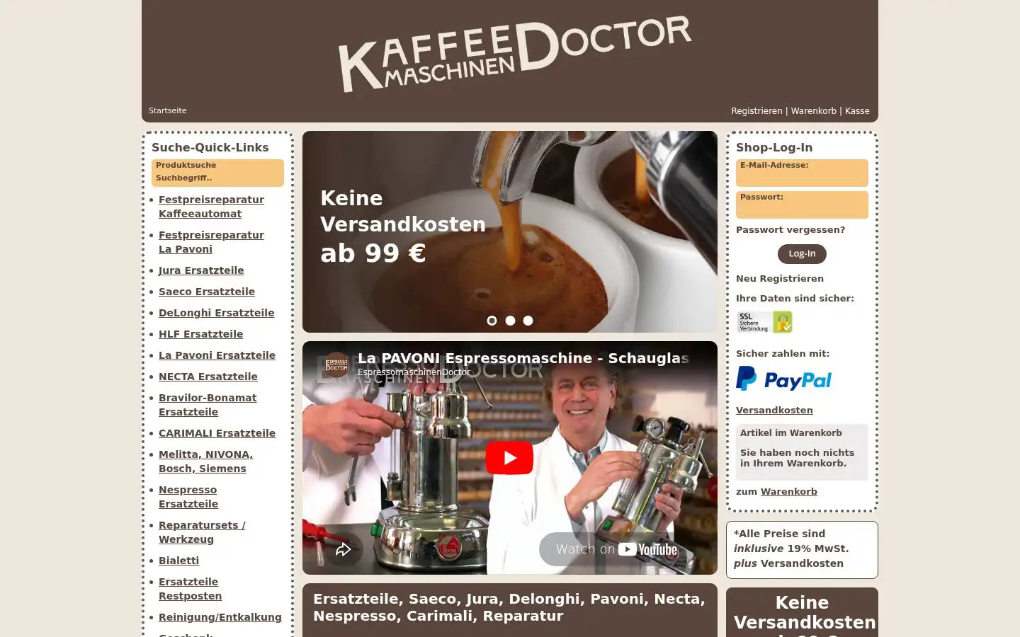 Screenshot of kaffeemaschinendoctor.de