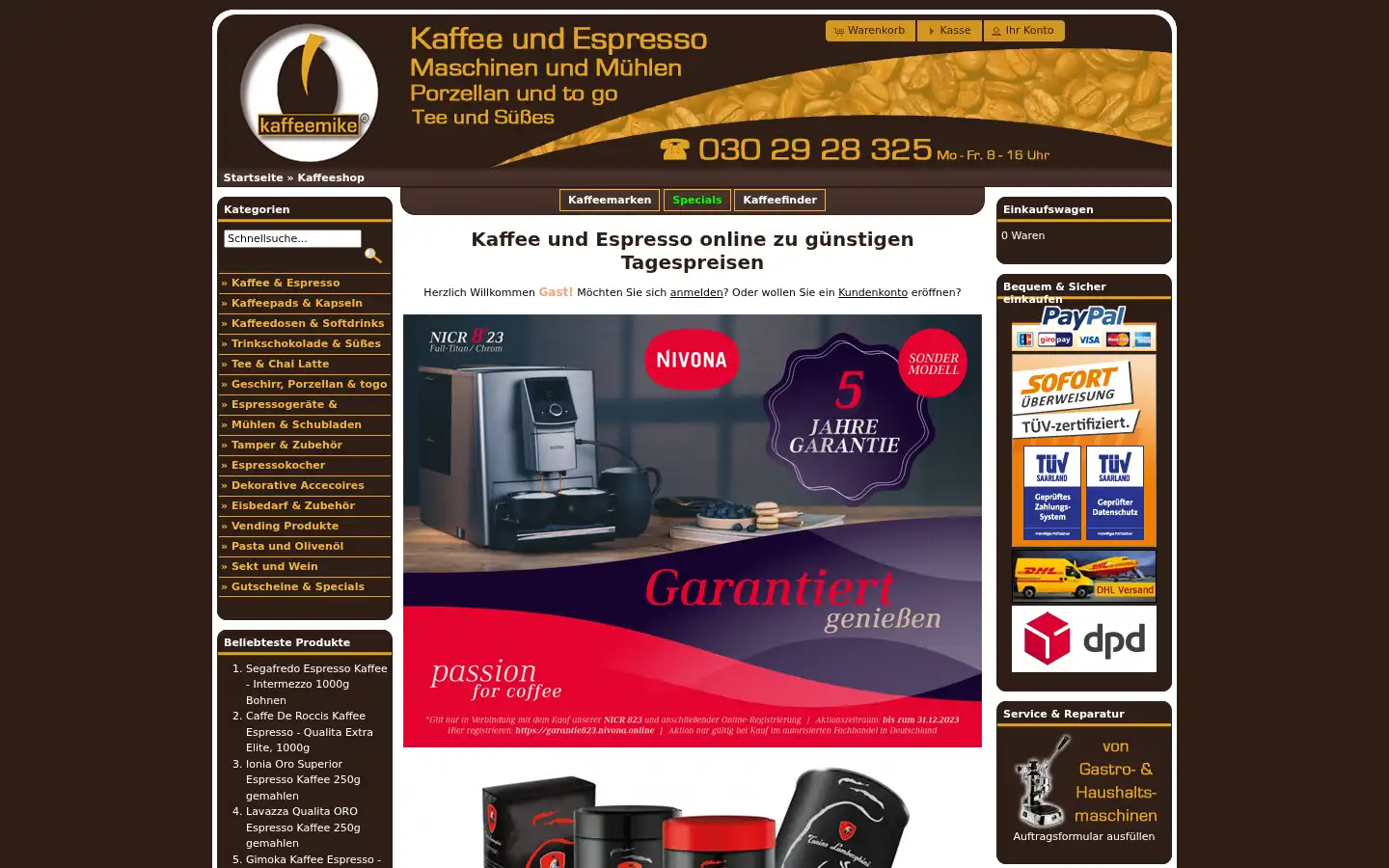 Screenshot of kaffeemike.de