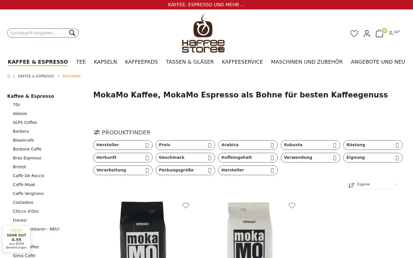 Screenshot of kaffeestore24.de
