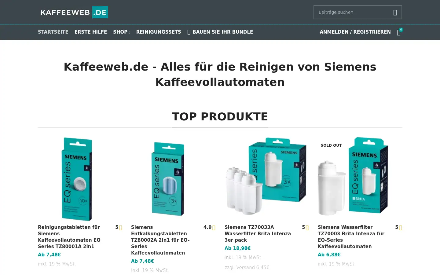 Screenshot of kaffeeweb.de