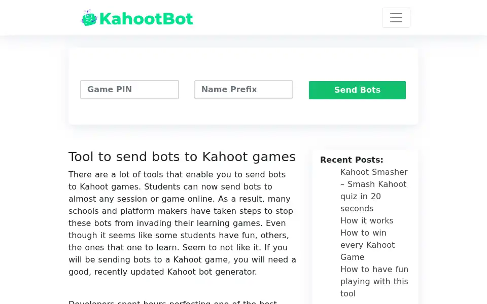 Screenshot of kahootbot.org