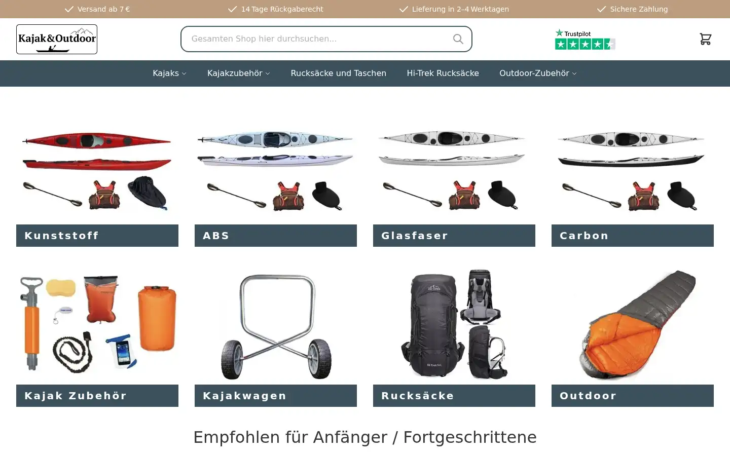 Screenshot of kajak-outdoor.de