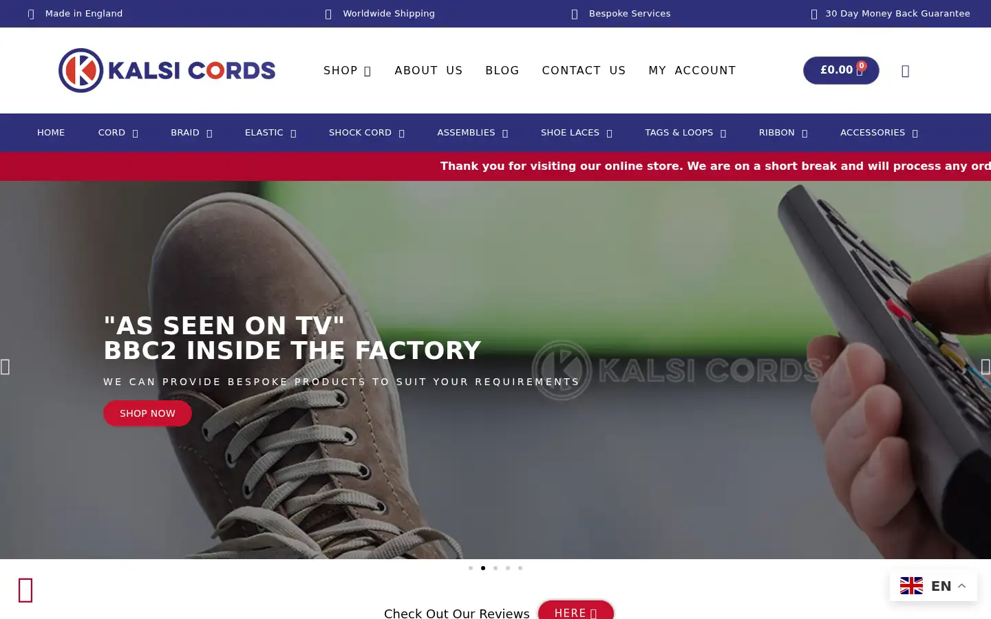 Screenshot of kalsicords.co.uk
