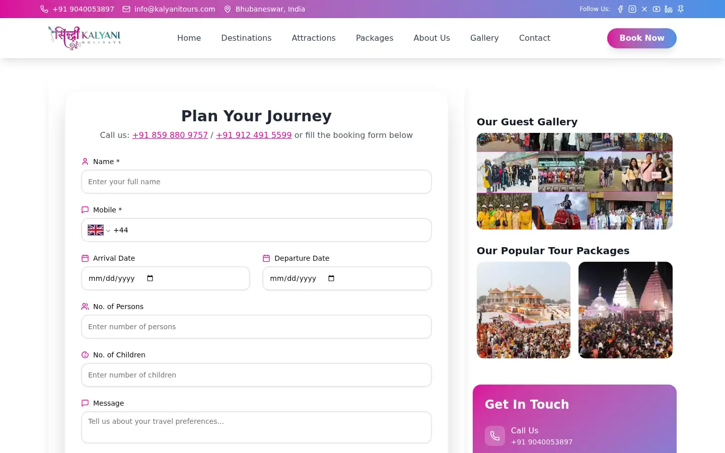 Screenshot of kalyanitours.com