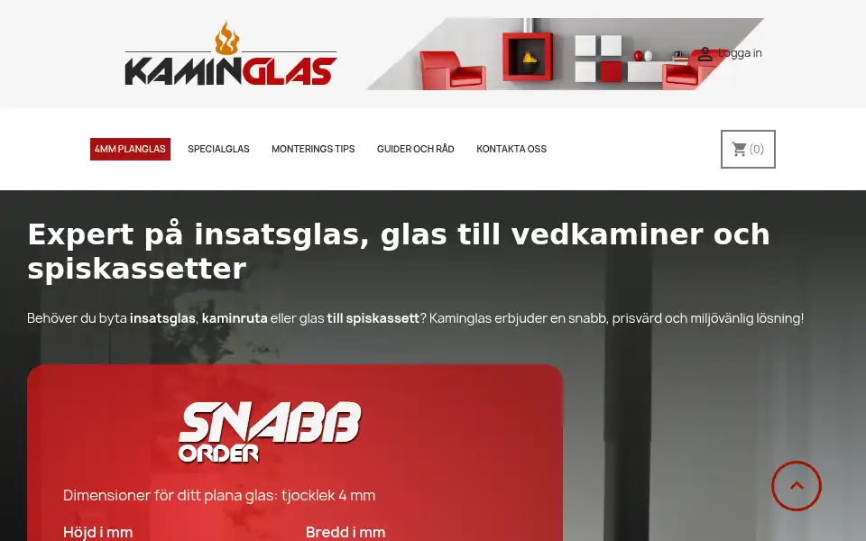 Screenshot of kaminglas.se