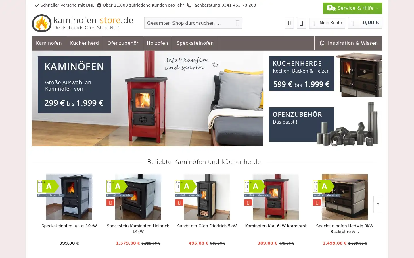 Screenshot of kaminofen-store.de