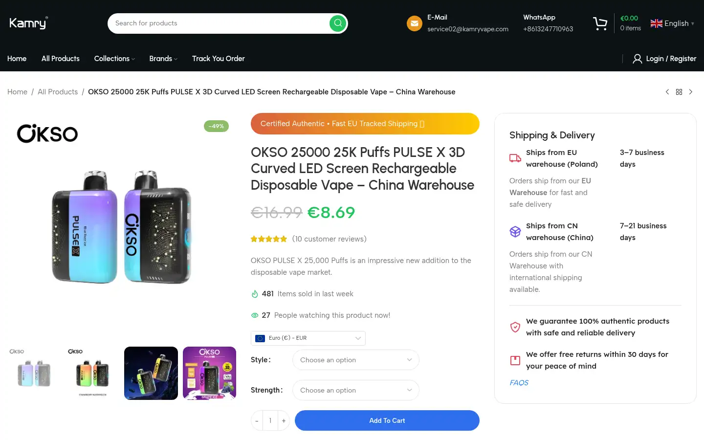 Screenshot of kamryvape.com