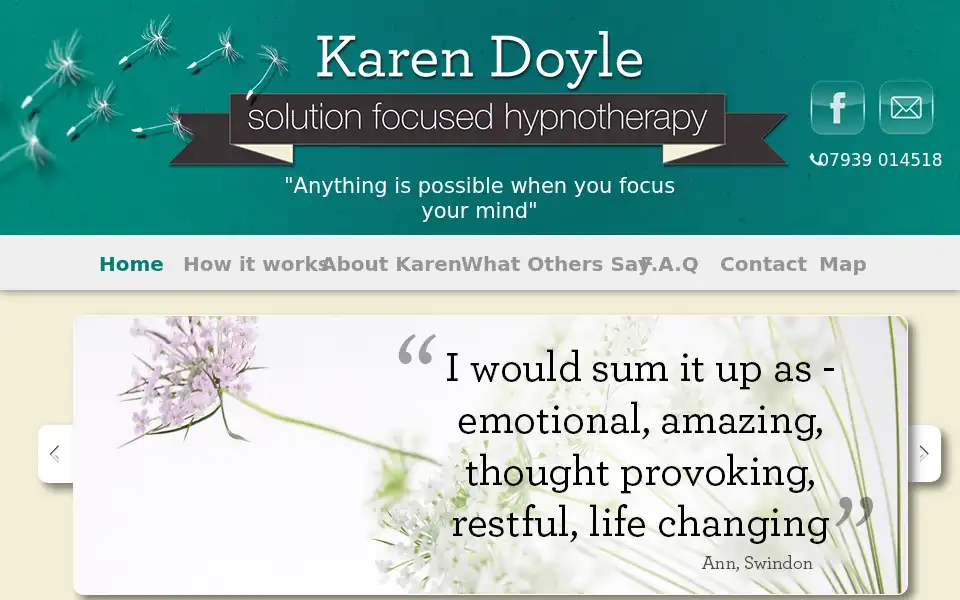Screenshot of karendoylehypnotherapy.co.uk
