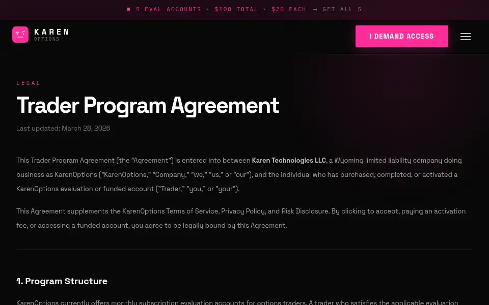 Screenshot of karenoptions.com