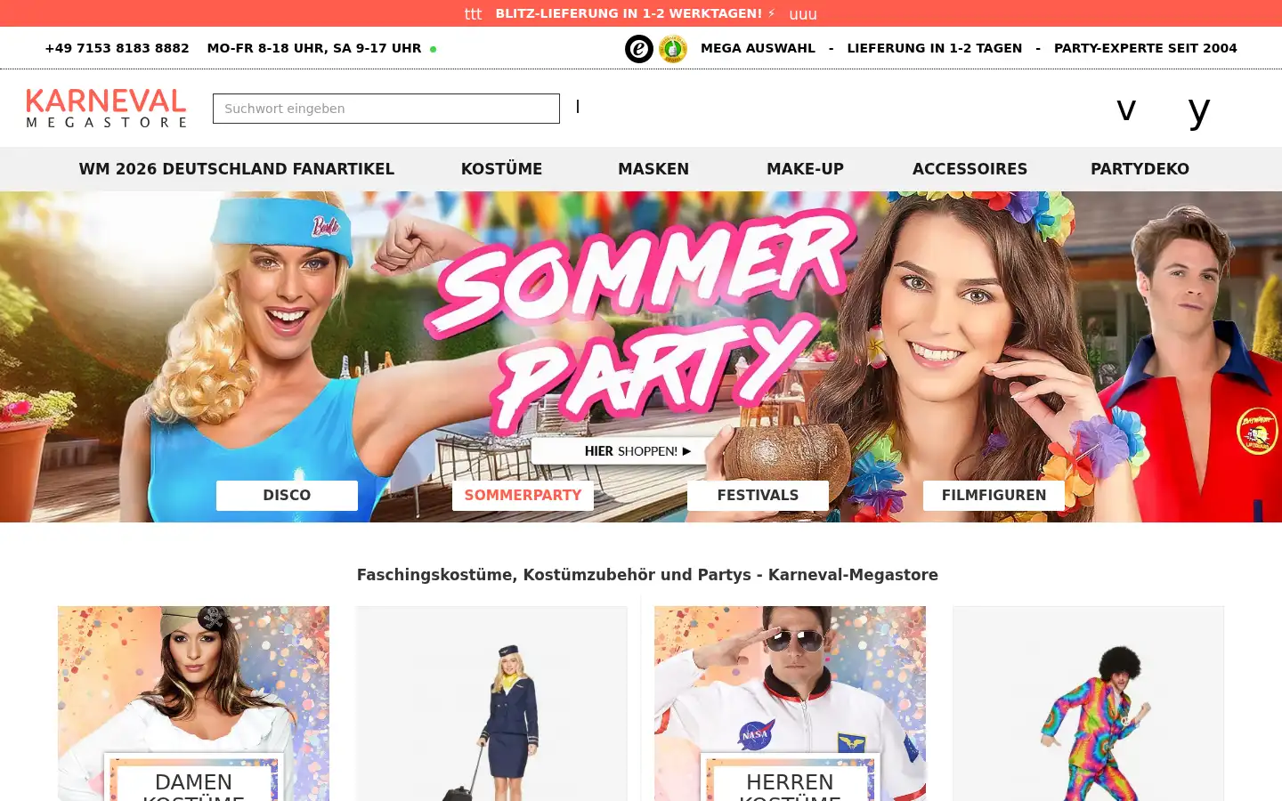 Screenshot of karneval-megastore.de