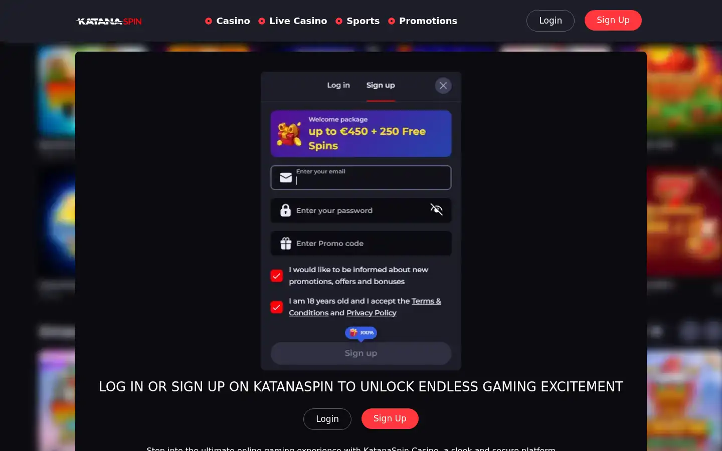 Screenshot of katanaspinscasino.co.uk
