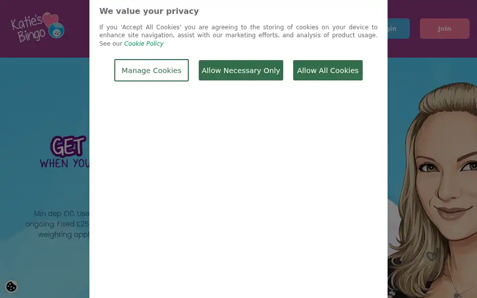 Screenshot of katiesbingo.com